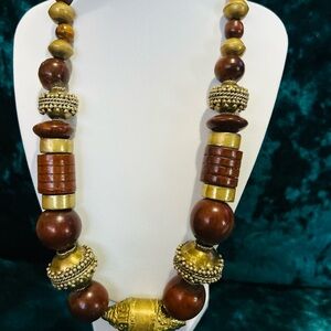 Handcrafted Brown and Gold Women’s Statement Necklace